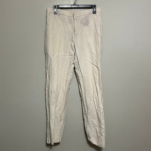 Perry Ellis Men's Linen Blend Pants 30/32 Beige Herringbone Casual FLAW - Picture 1 of 12